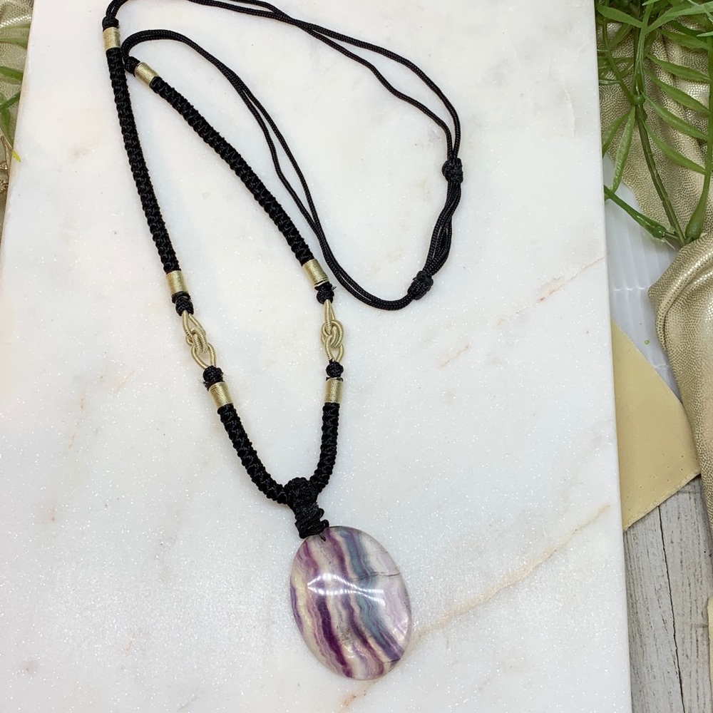 Polished Flourite Pendant Necklace on Silk Cord - Picture 6 of 8